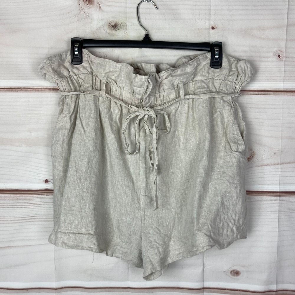 Reformation Shorts Womens 18 Beige Linen Theodore High Waist Paperbag Belt Solid